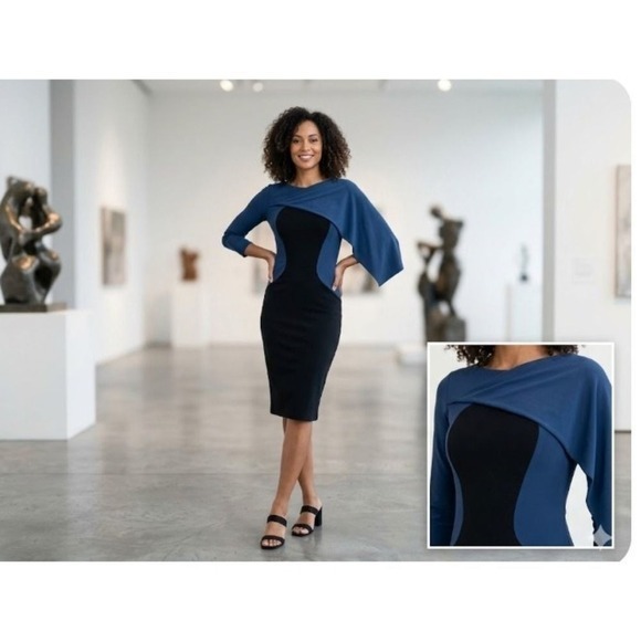 Chiara Boni La Petite Robe Navy Black Colorblock Sheath Midi Dress Italy